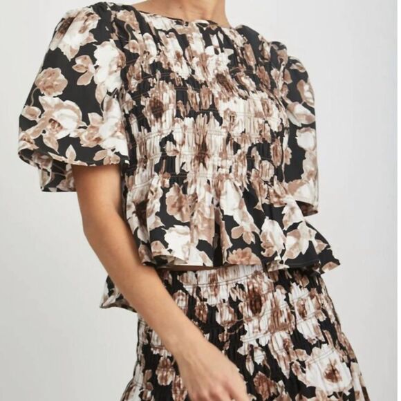 Rails Rosie Top Sepia Roses Smocked Black Dark Floral Blouse Small NWT - Picture 4 of 4